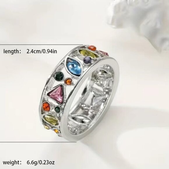 🎉Host Pick!!🎉 Colorful Silver Tone Rhinestone Hollow Ring NWT - Picture 4 of 6